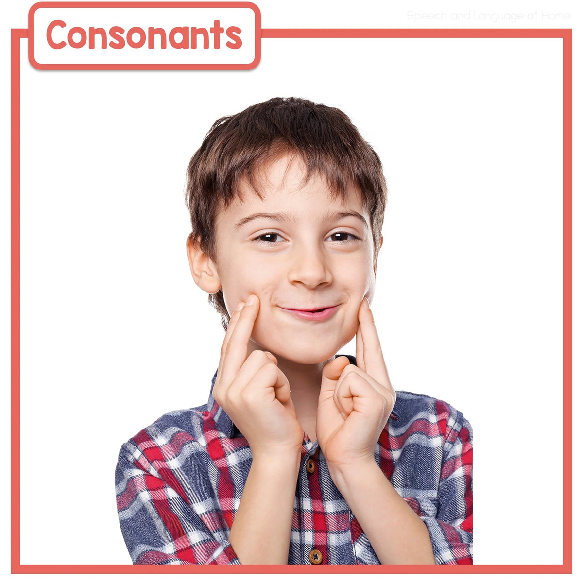 Boy demonstrating speech sounds with his mouth and hands, consonant phonemes 2.
