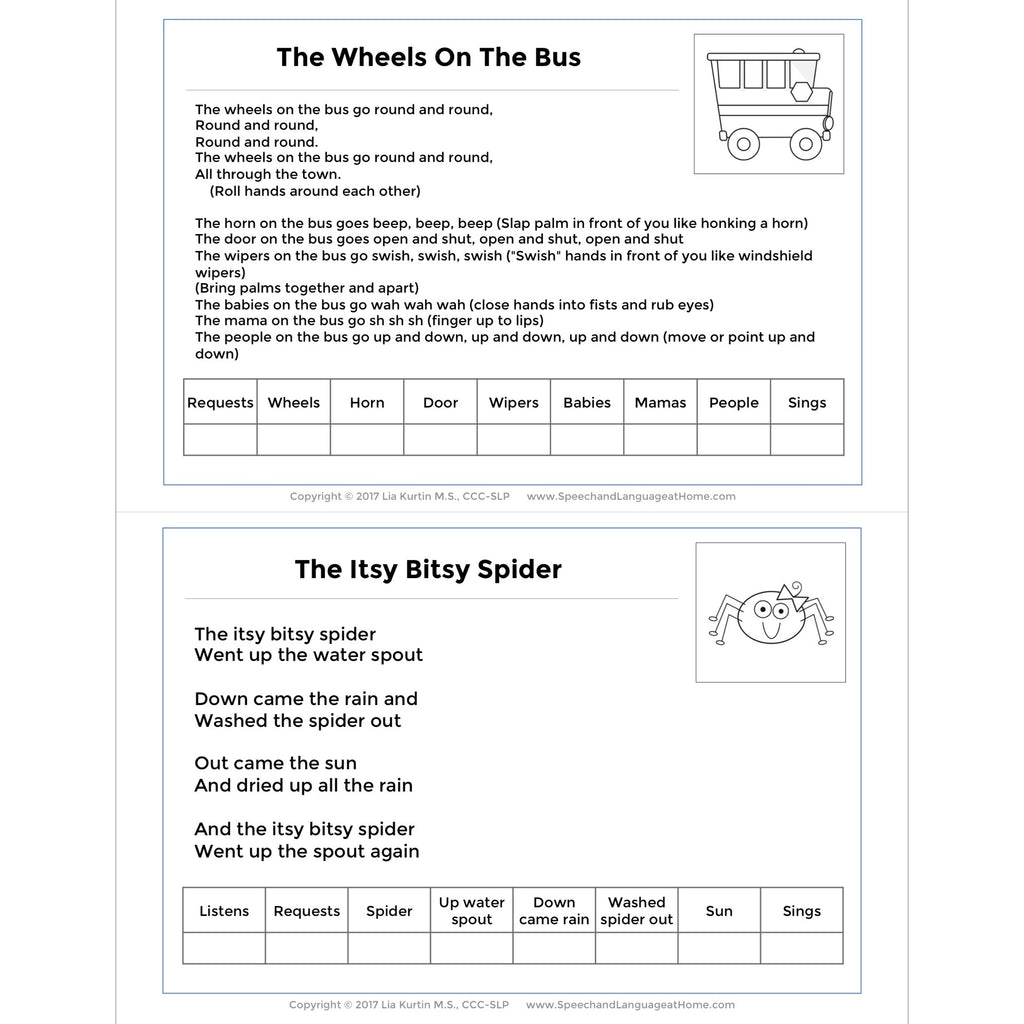 Early Song Visuals and Rubrics Parent Handouts