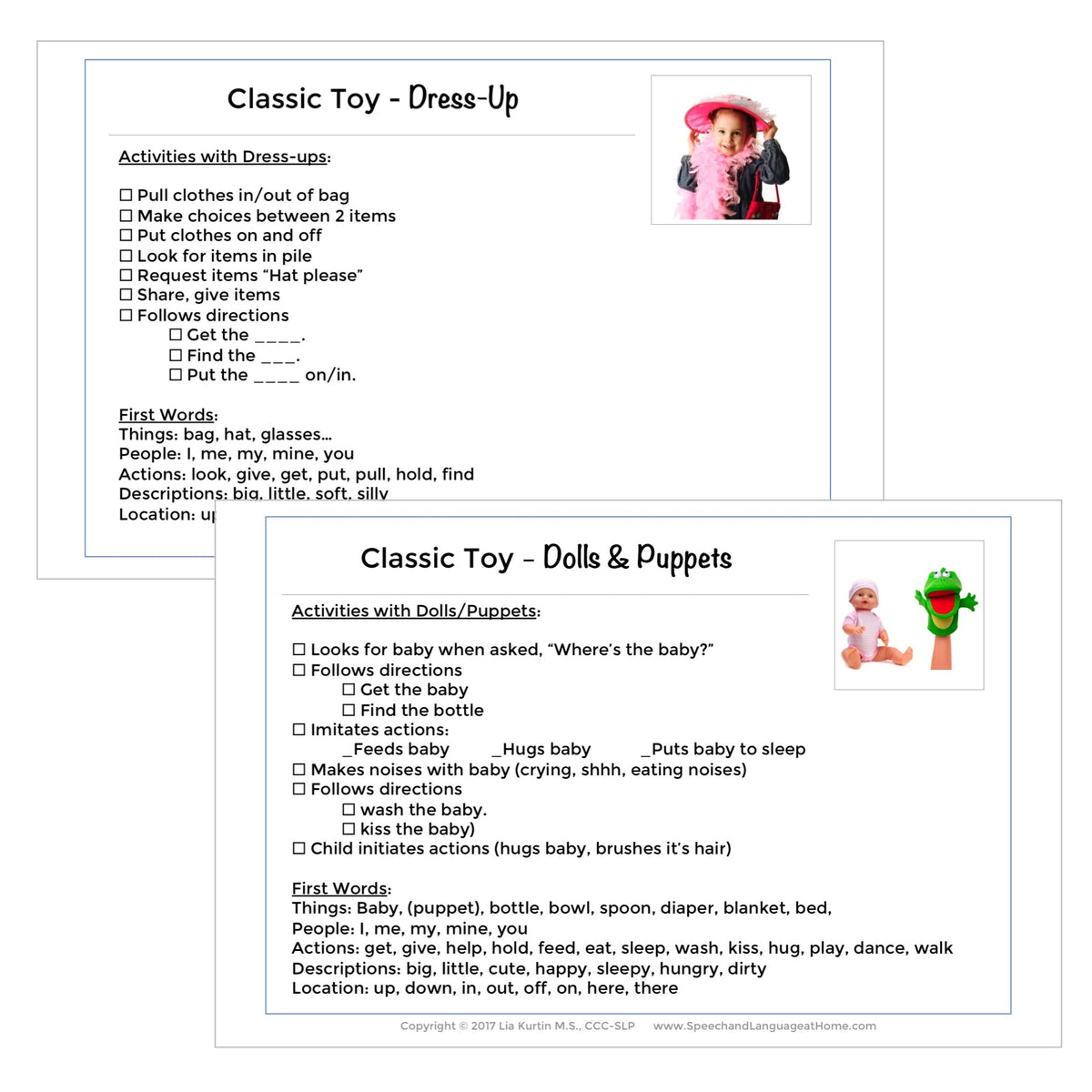Toys and Play Based Activities Parent Handouts