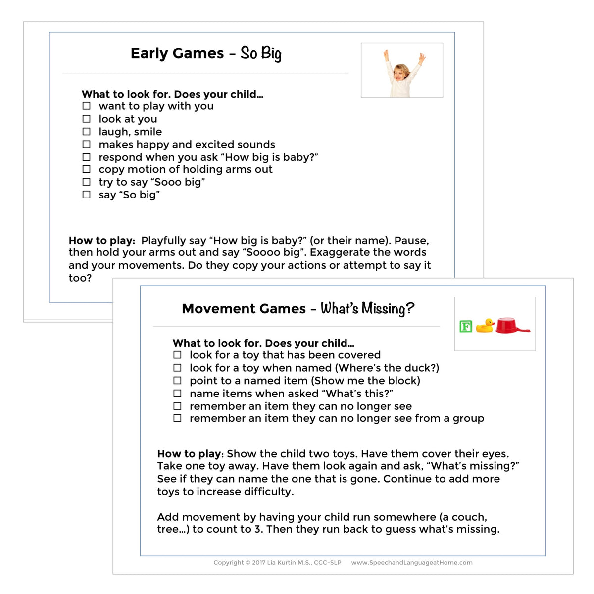 Toys and Play Based Activities Parent Handouts