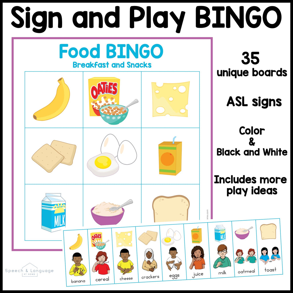 Food Breakfast and Snacks Sign and Say Bingo