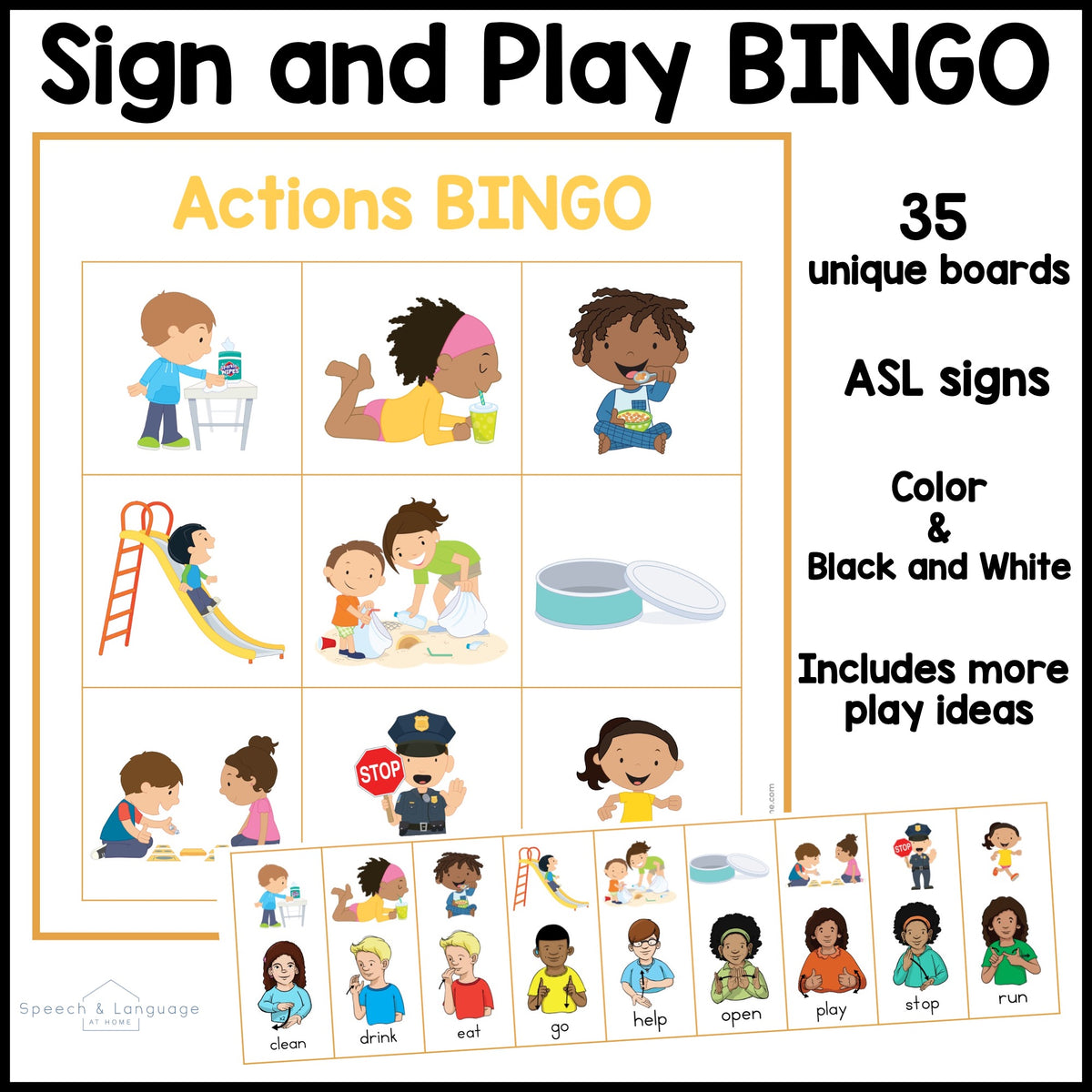 Action Verbs Sign and Say Bingo