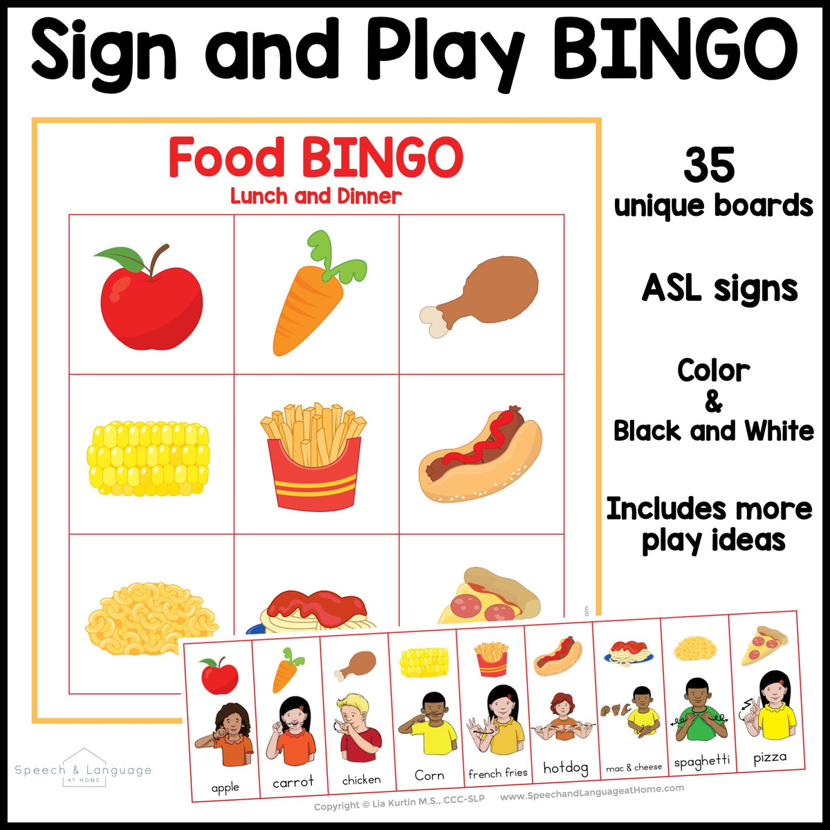 Food Lunch and Dinner Sign and Say Bingo