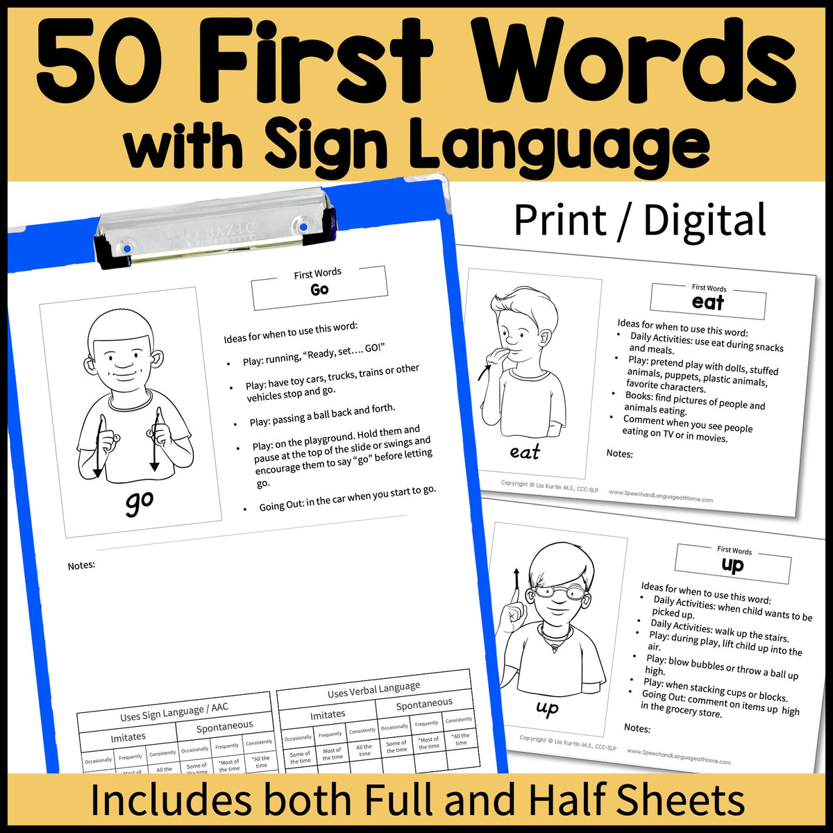 50 First Word (and Signs) Parent Handouts