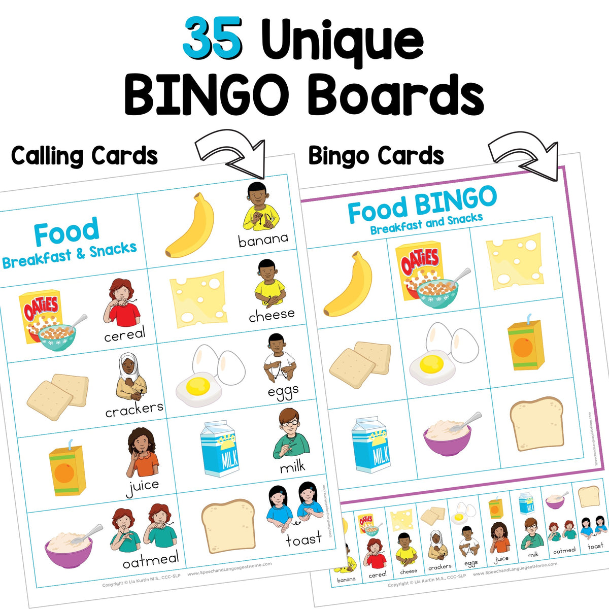Food Breakfast and Snacks Sign and Say Bingo