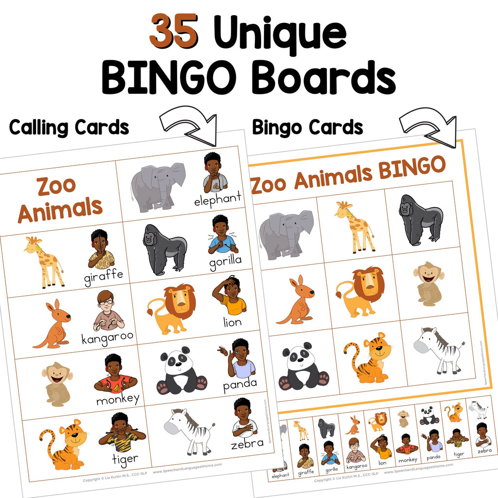 Zoo Animals Sign and Say Bingo