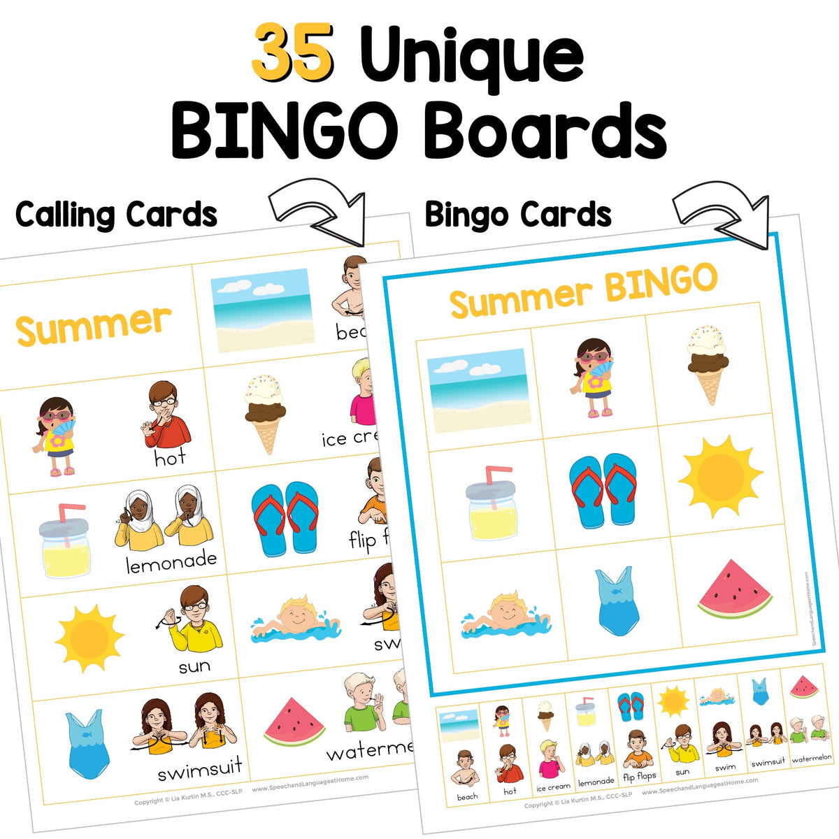 Summer Verbs Sign and Say Bingo