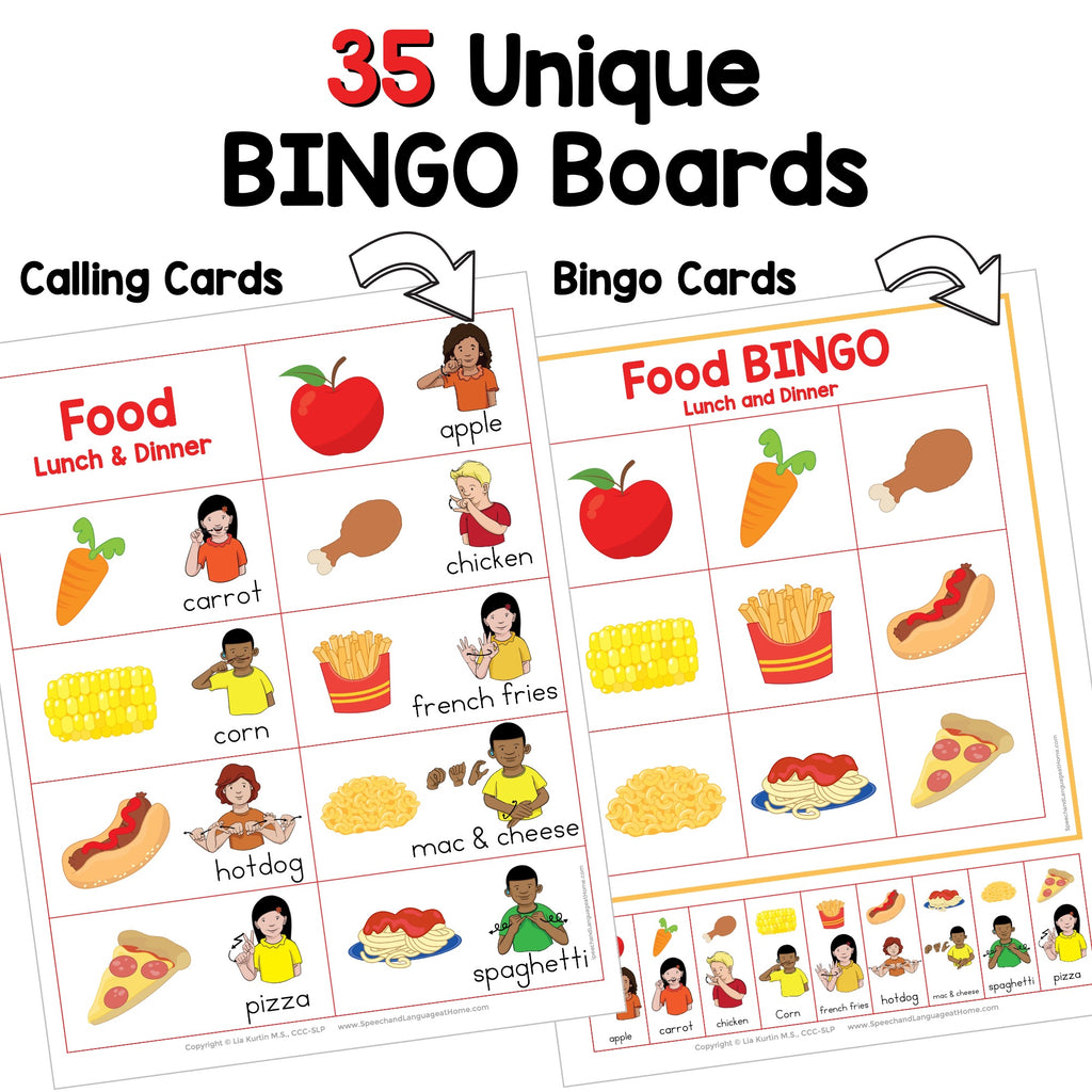 Food Lunch and Dinner Sign and Say Bingo