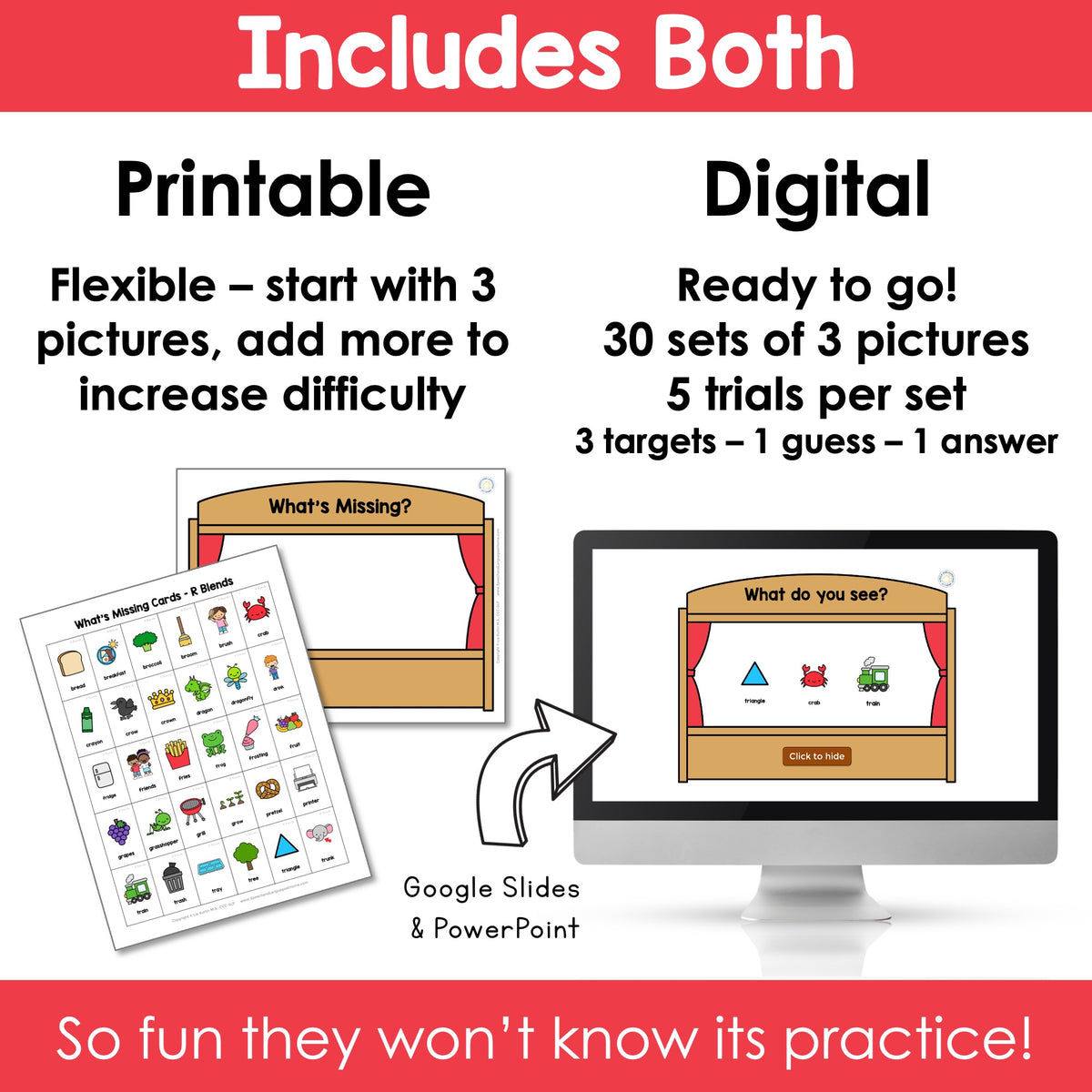 R Blends What's Missing Articulation Game