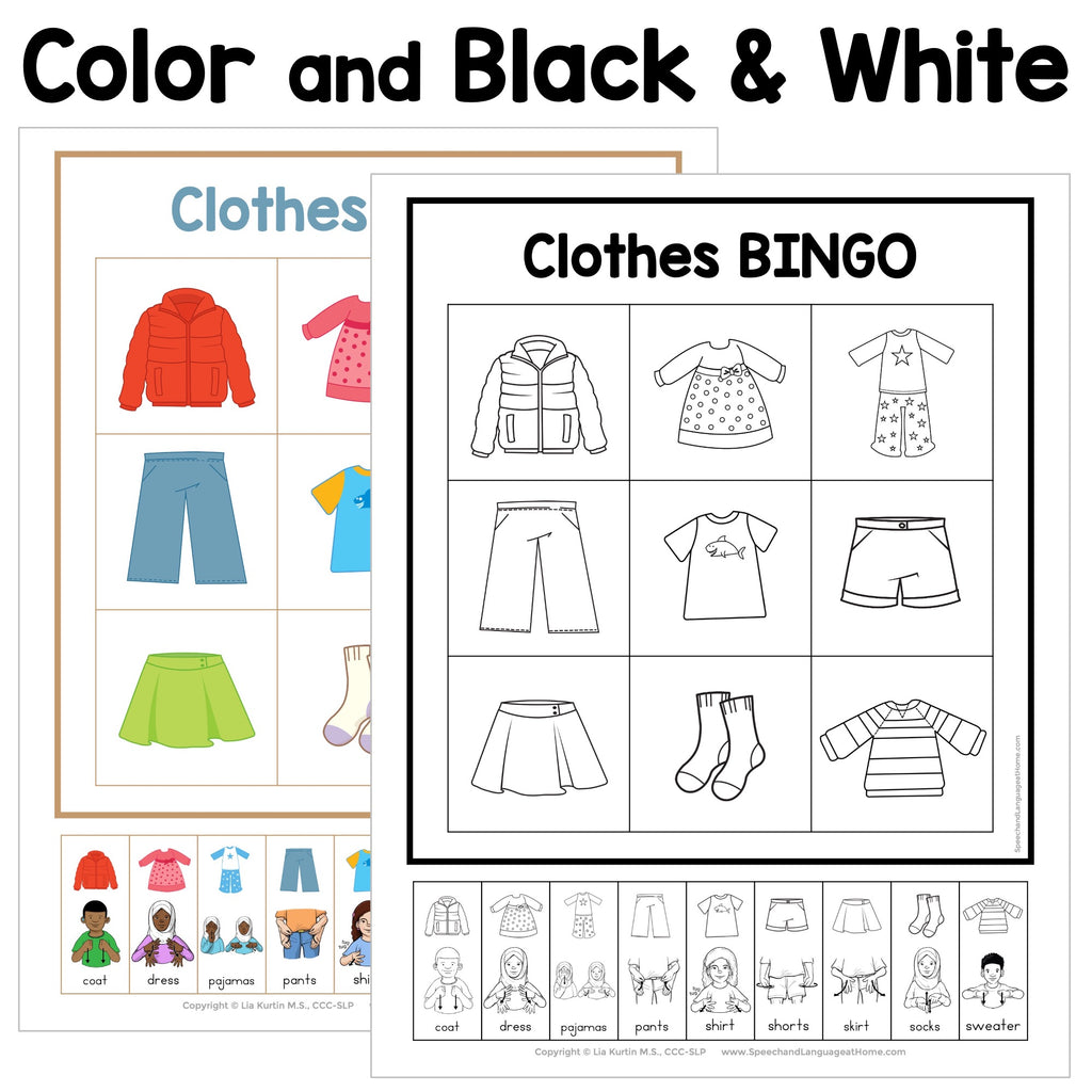 Clothes Sign and Say Bingo