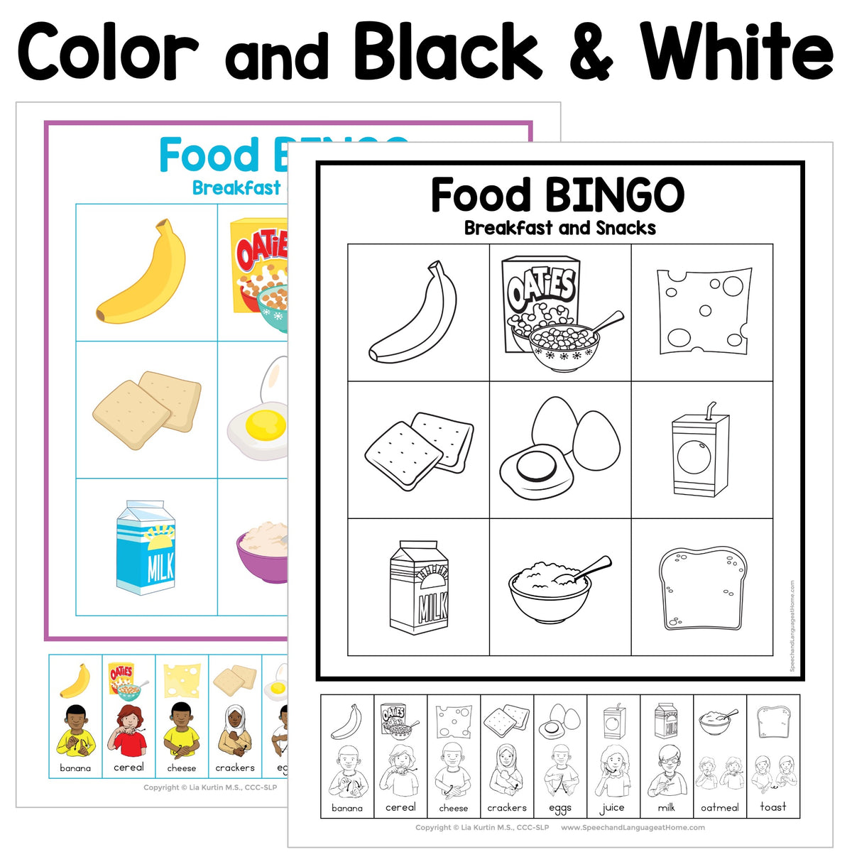 Food Breakfast and Snacks Sign and Say Bingo
