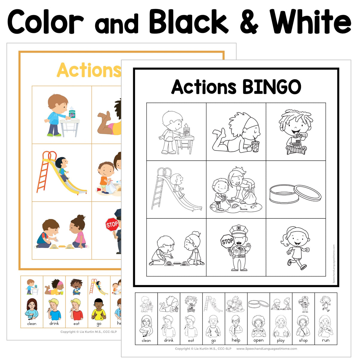 Action Verbs Sign and Say Bingo