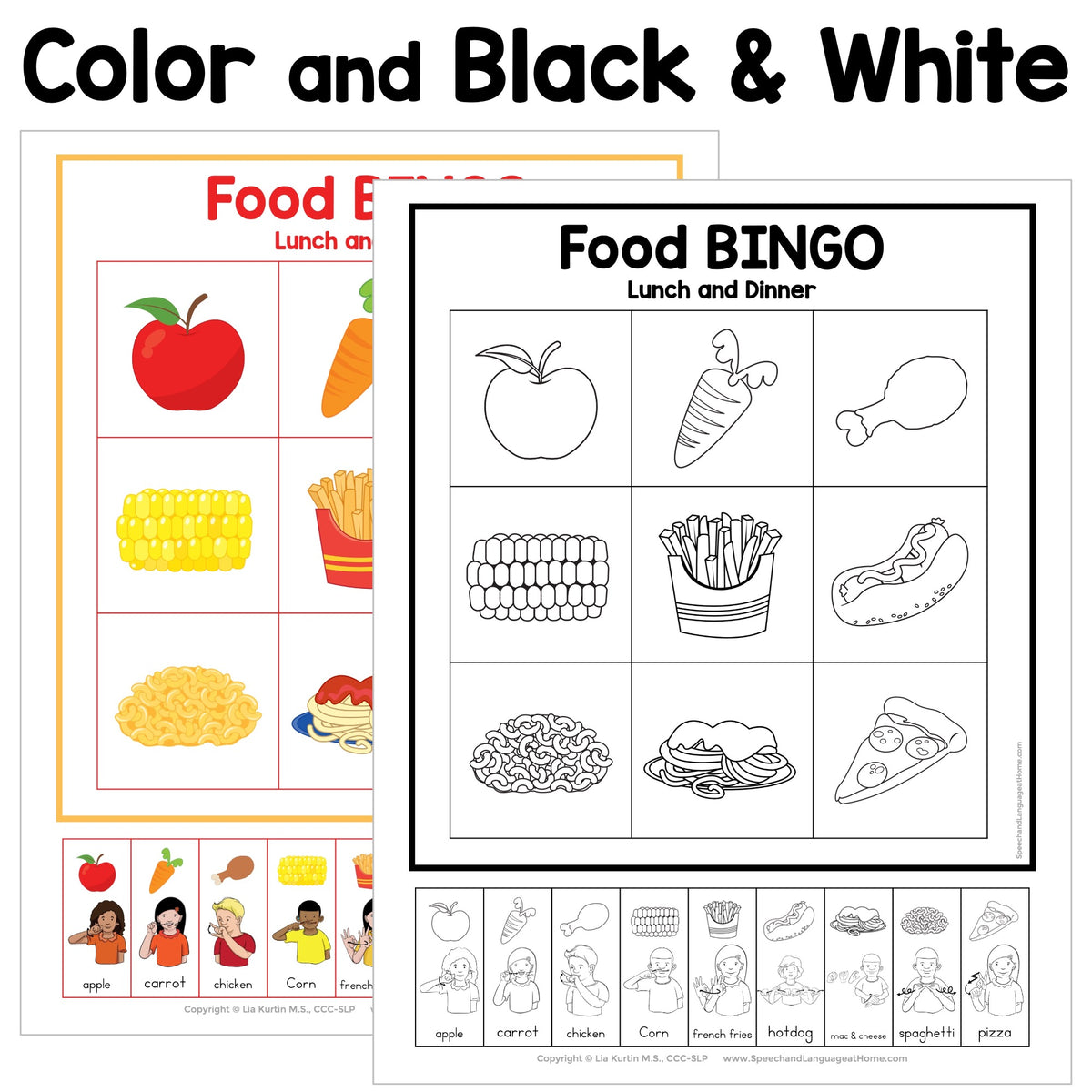 Food Lunch and Dinner Sign and Say Bingo