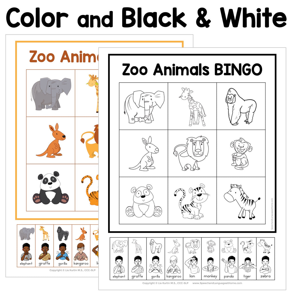 Zoo Animals Sign and Say Bingo