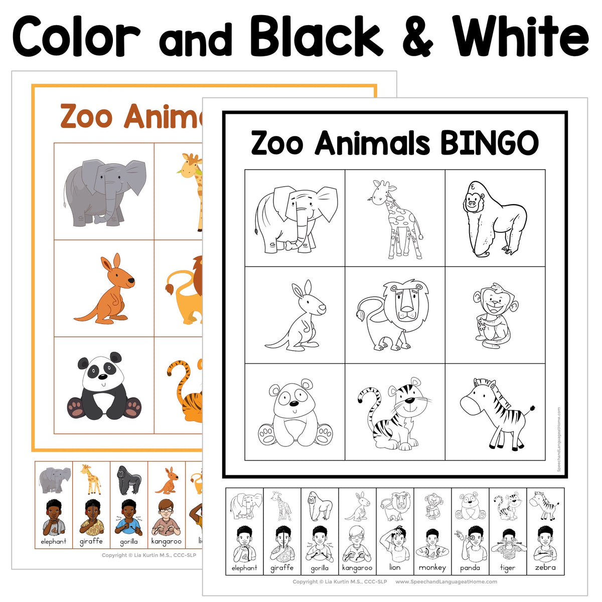 Zoo Animals Sign and Say Bingo
